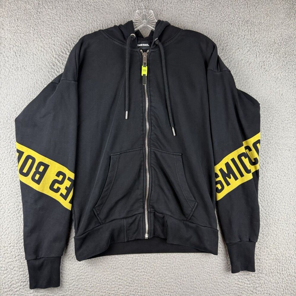 Diesel Hoodie Men’s XS Black Cosmic Bodies Full Zip (Holes) Y2K
